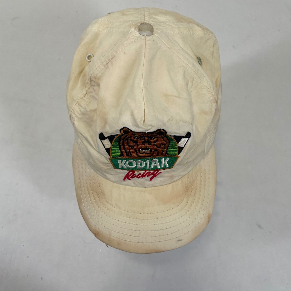 Vintage Kodiak Racing Snapback Hat Made in USA Off White Embroidered Bear Cap - Picture 5 of 7